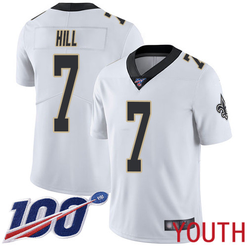 New Orleans Saints Limited White Youth Taysom Hill Road Jersey NFL Football #7 100th Season Vapor Untouchable Jersey